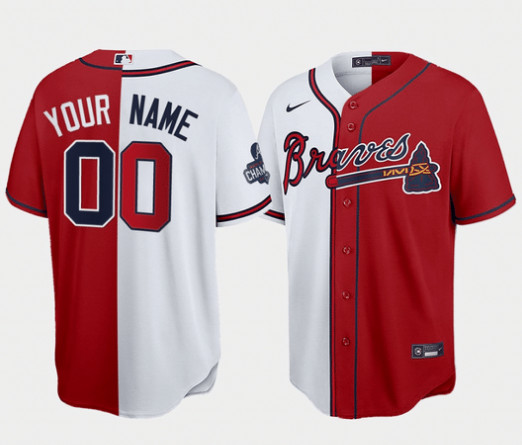 Men's Atlanta Braves Customized Red White Two tone Split Cool Base Stitched Jersey